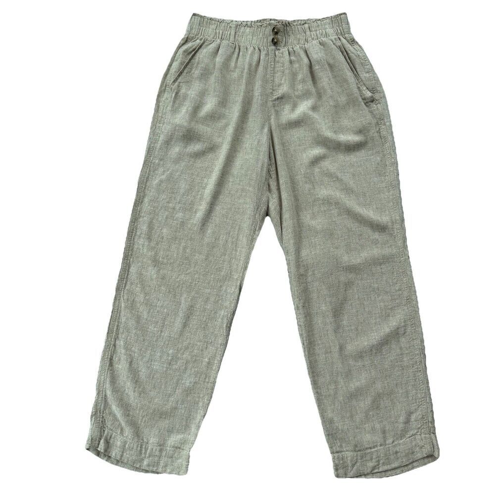 Briggs Womens Coastal High-Waisted Linen Pants Wide-Leg Size M Beige Pockets